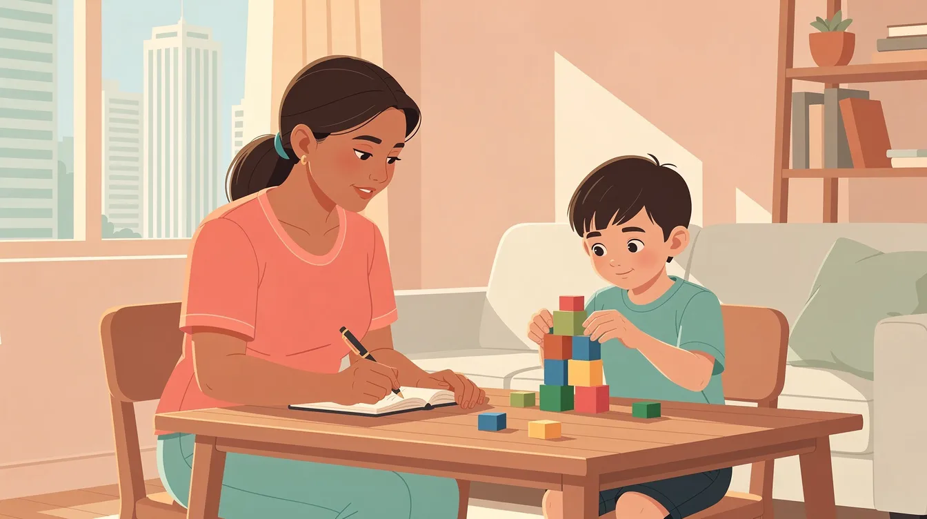 Domestic helper observing an ADHD child in a Hong Kong home