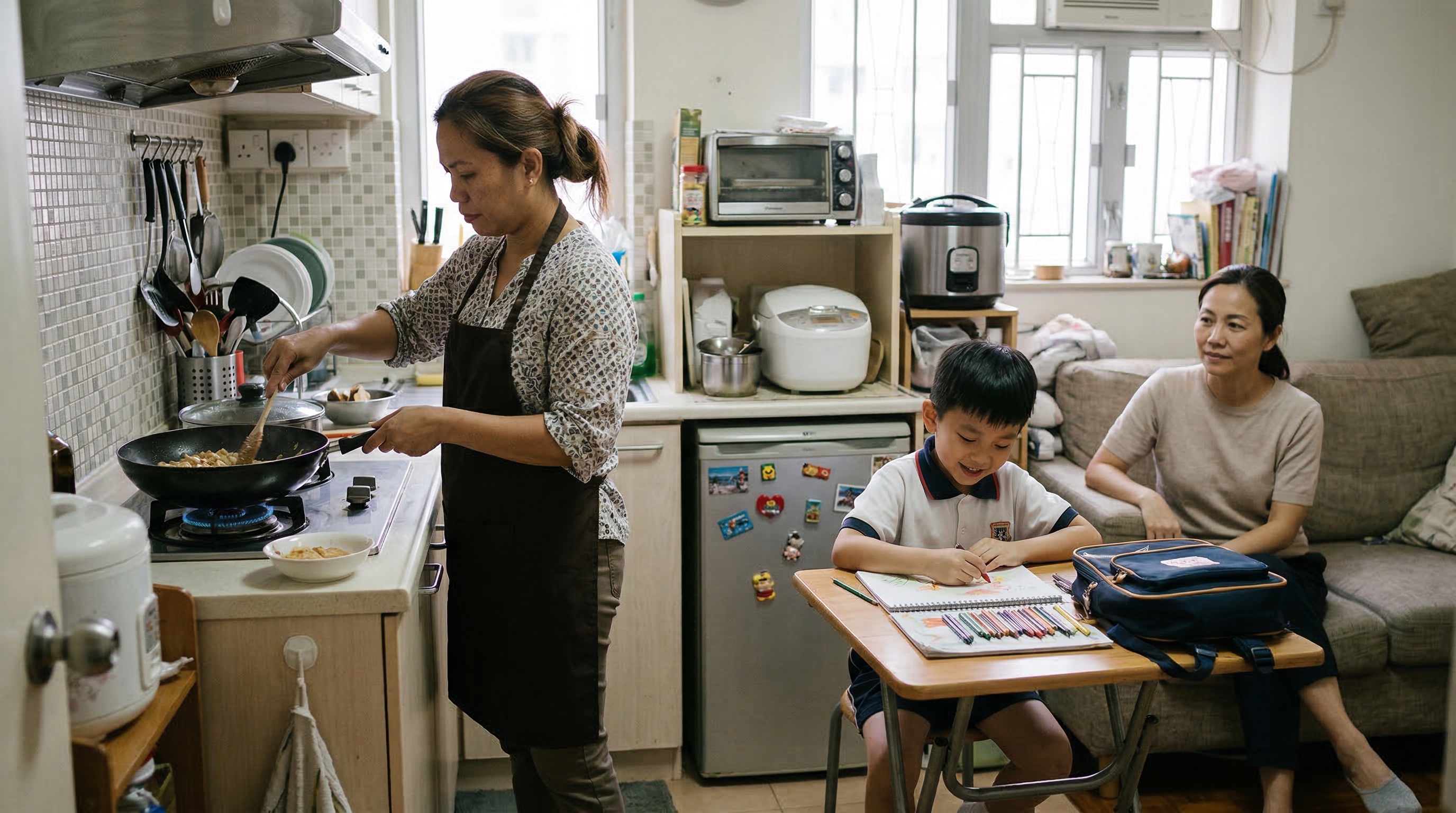 Helper working in new estate home