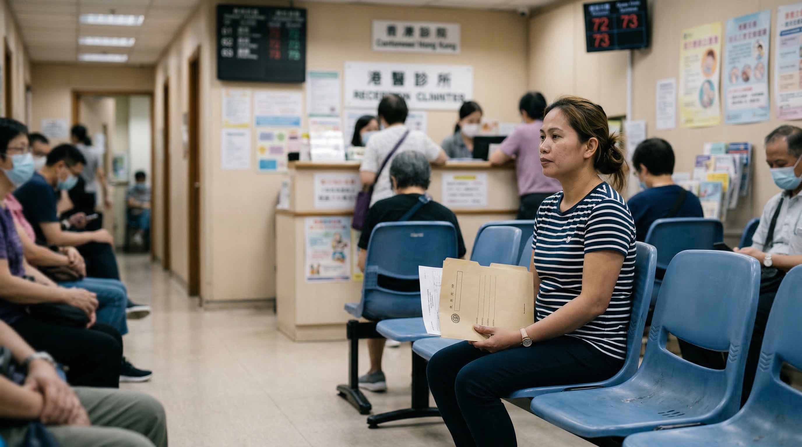 Domestic helper waiting at a Hong Kong clinic